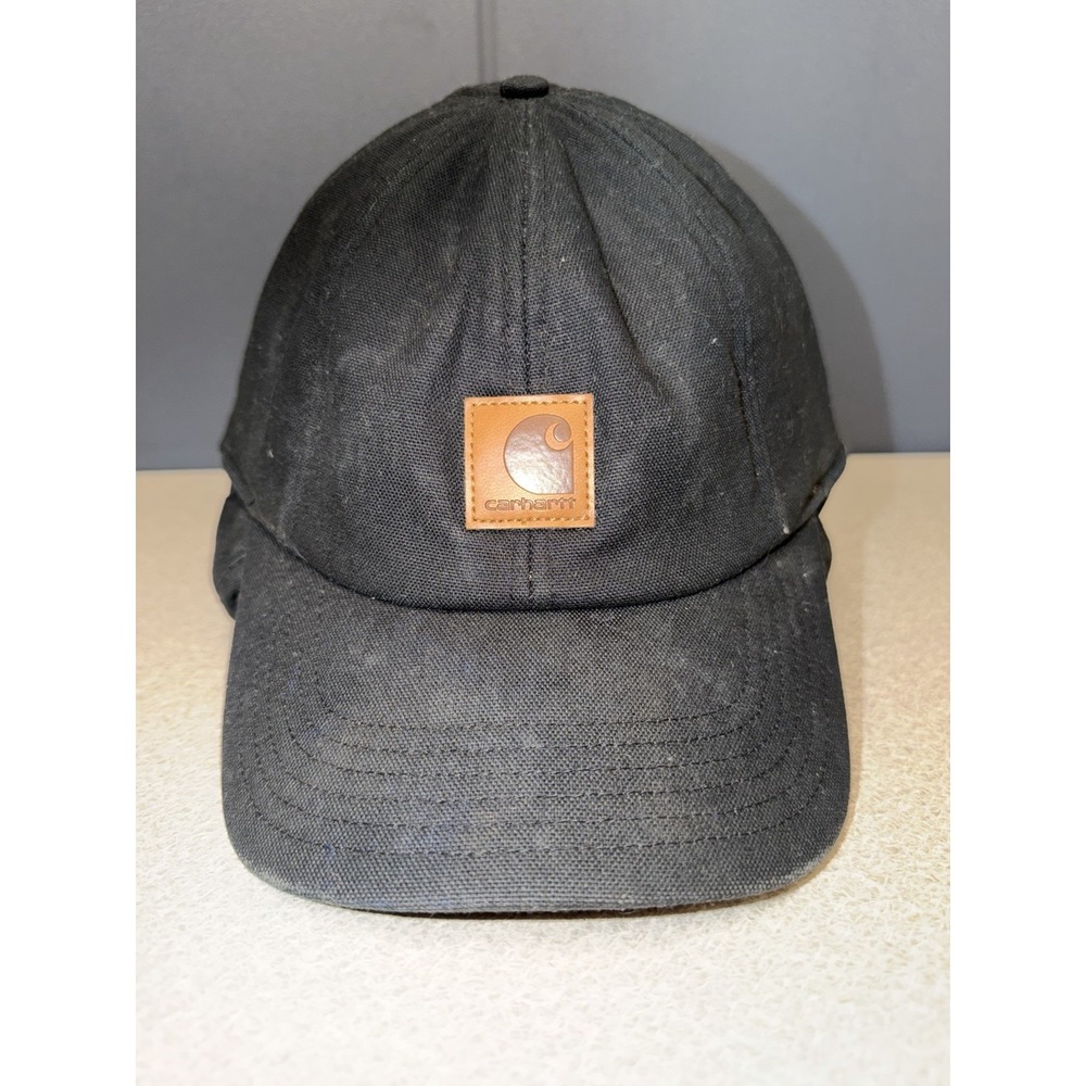 CARHARTT Black WorkFlex Duck Canvas Hat Ear Flaps Hunting Cap L/XL #14806